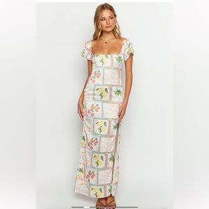 Nori White Satin Roma Print Maxi Dress